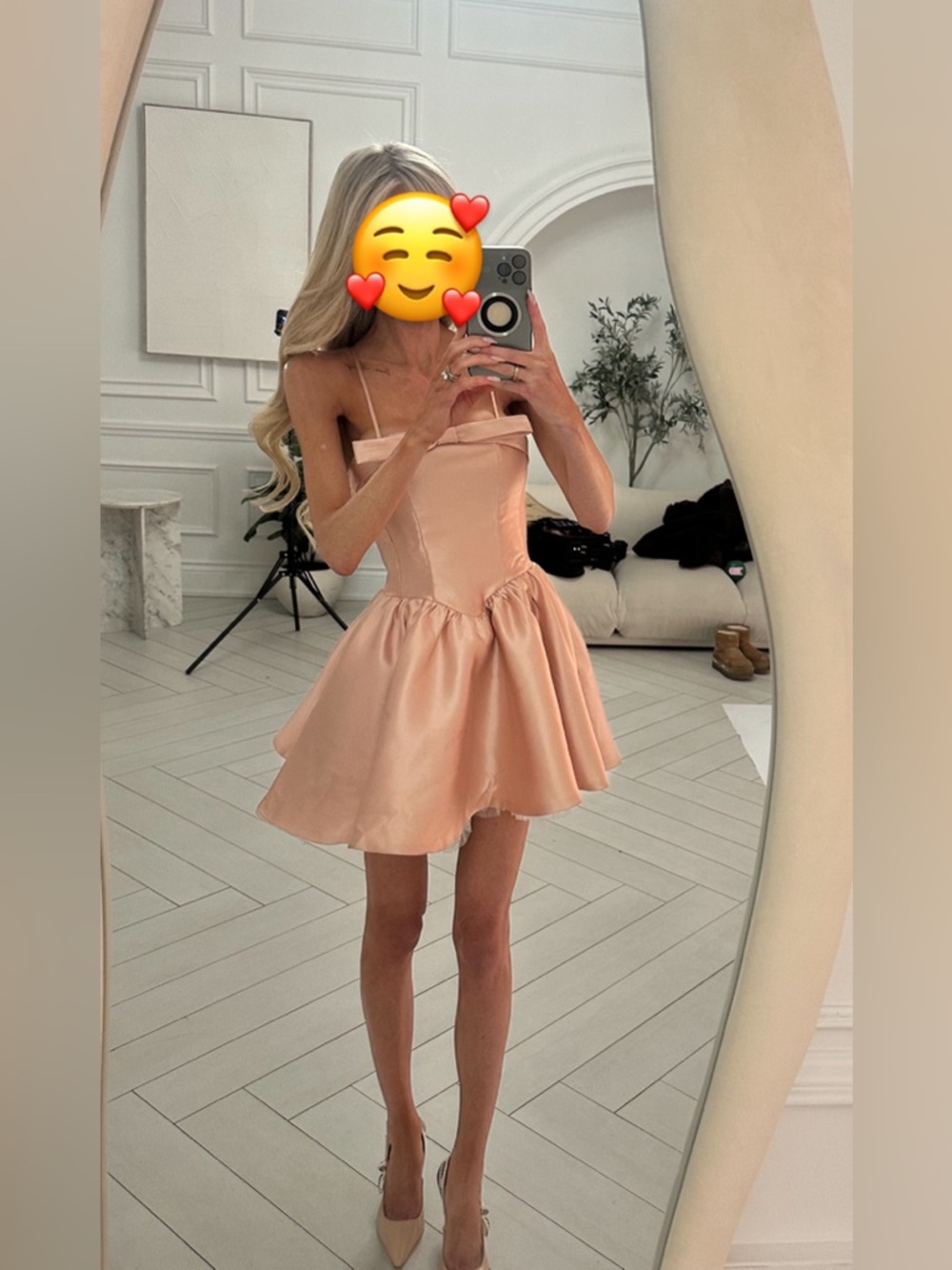 Fashion Nova Ballerina Vibes Strapless Peach Satin Mini Dress - XS
